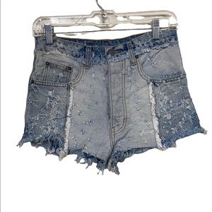 Carmar high rise distressed patch light wash size 26 jean denim shorts.